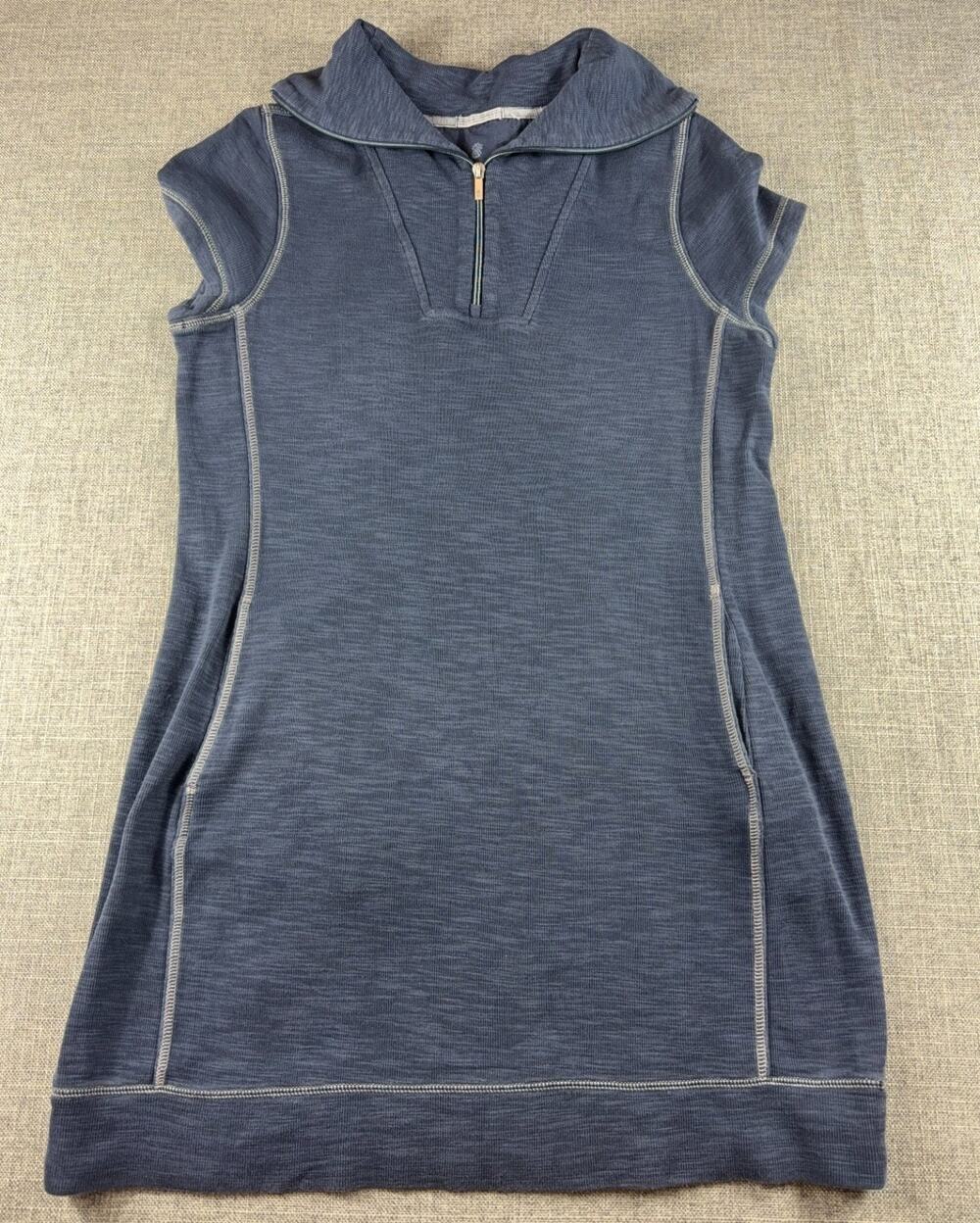 Tommy Bahama Women L Sleeveless Knit Dress Quarter Zip Blue Contrast Stitch